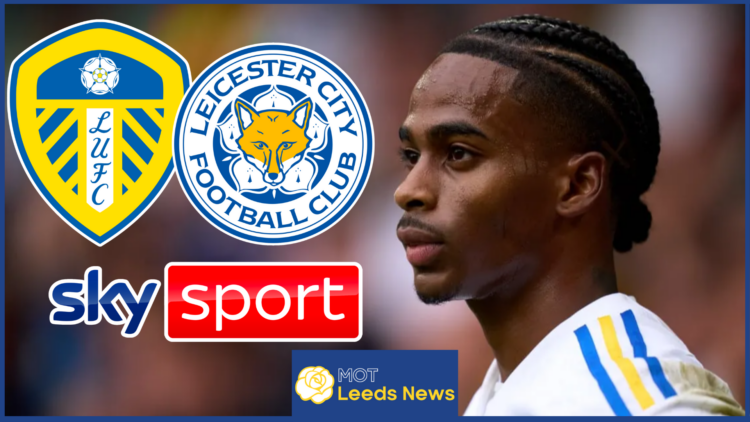 Crysencio Summerville Leeds United and Leicester City badges Sky Sports logo
