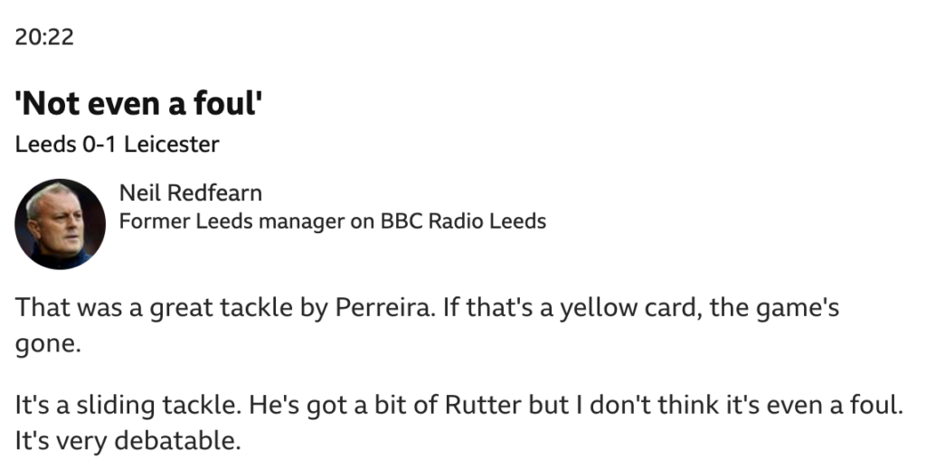 Neil Redfearn comments on Leeds United vs Leicester City decision.