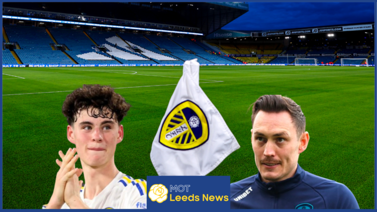 Leeds United stadium Elland Road with Archie Gray and Connor Roberts