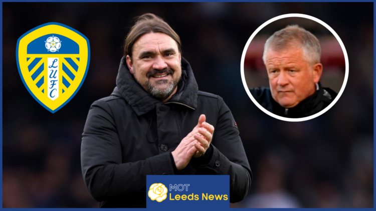 Daniel Farke and Chris Wilder with Leeds United badge