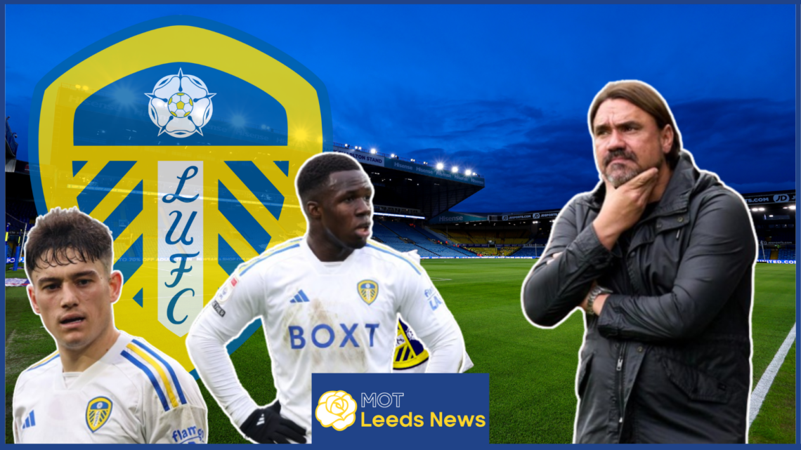 Daniel Farke with Dan James and Wilfried Gnonto at Leeds United