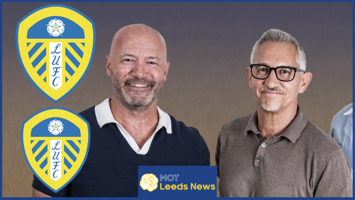 Gary Lineker, Alan Shearer and Leeds United crests.