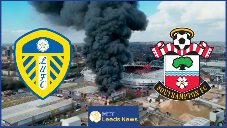 Leeds United and Southampton badges as fire breaks out near St Mary's Stadium