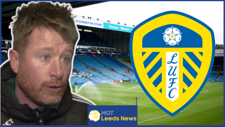 Leeds United logo and Simon Wood