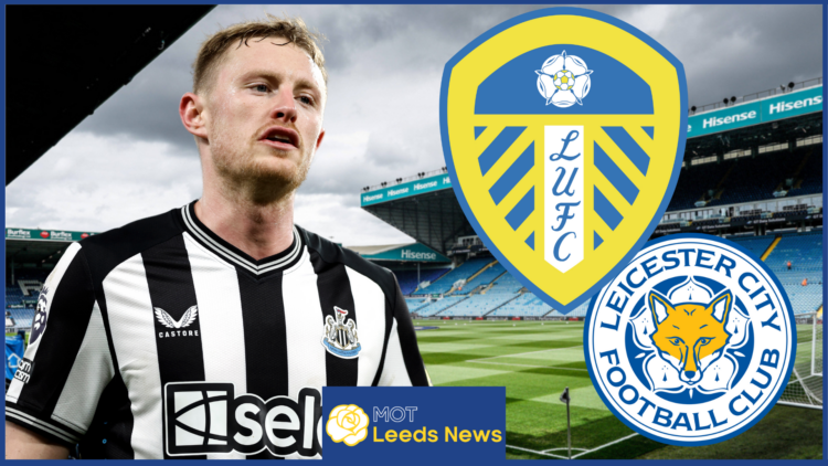 Leeds United, Leicester crests, Sean Longstaff