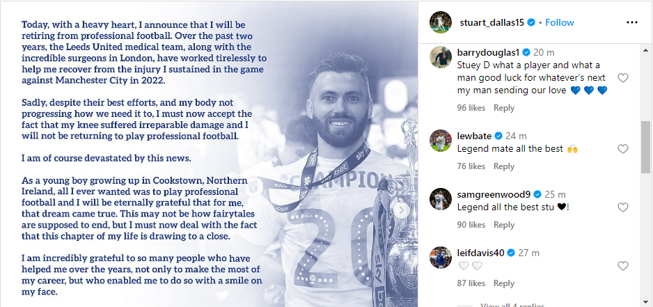 Stuart Dallas' retirement announcement