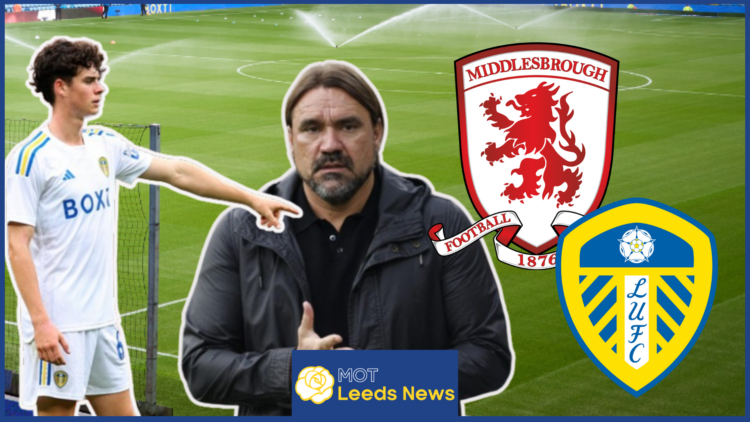 Archie Gray, Daniel Farke, Middlesbrough badge, Leeds United badge