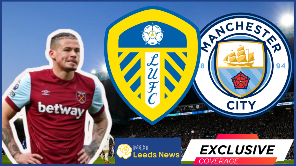 Kalvin Phillips, Leeds United badge, Manchester City badge