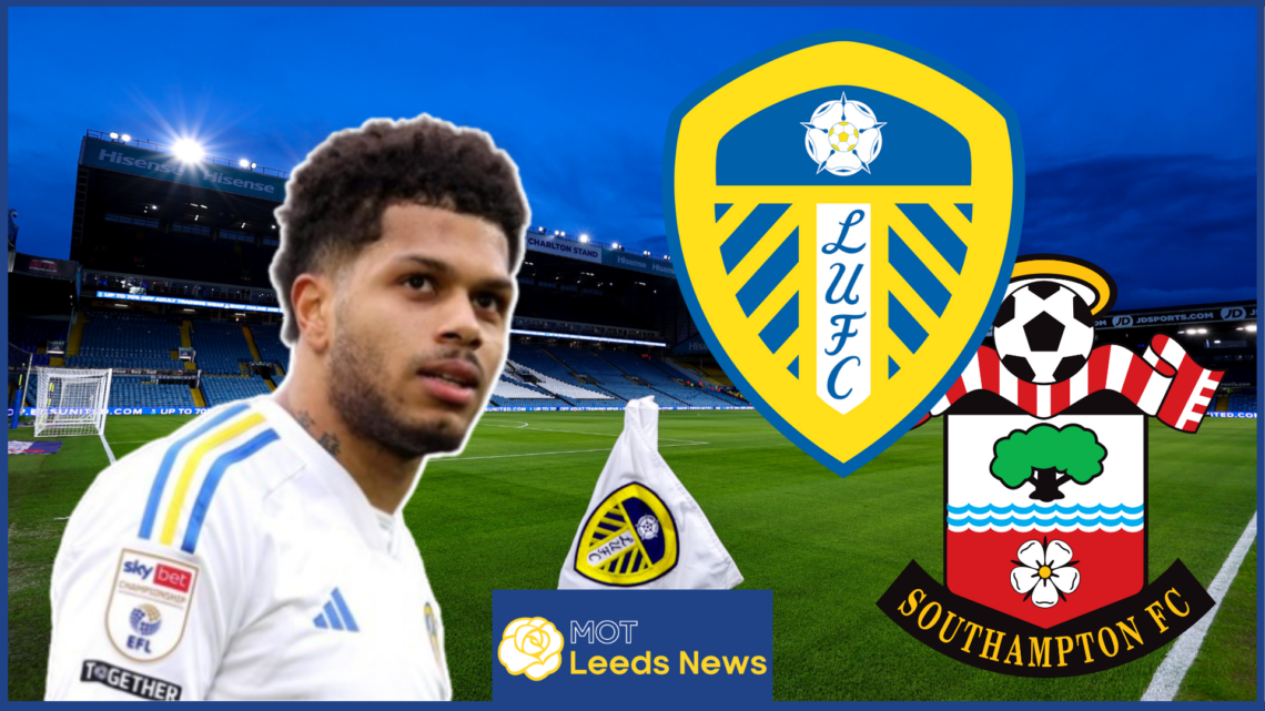 Georginio Rutter, Leeds United badge, Southampton badge, Elland Road