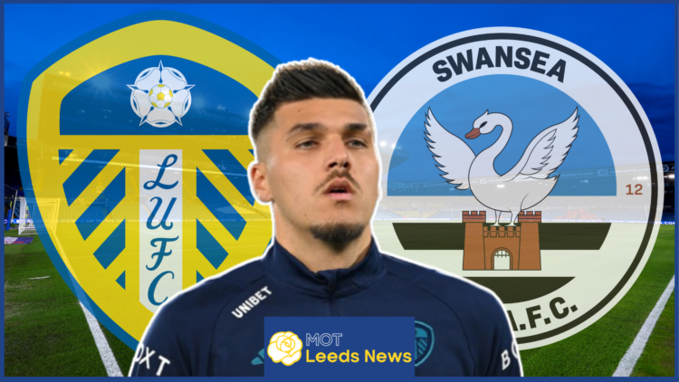 Joel Piroe, Leeds United badge, Swansea City badge