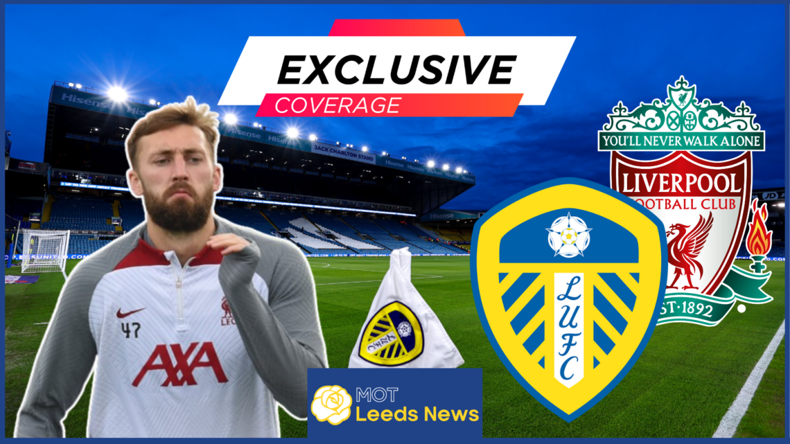 Nat Phillips, Leeds United badge, Liverpool badge, Elland Road