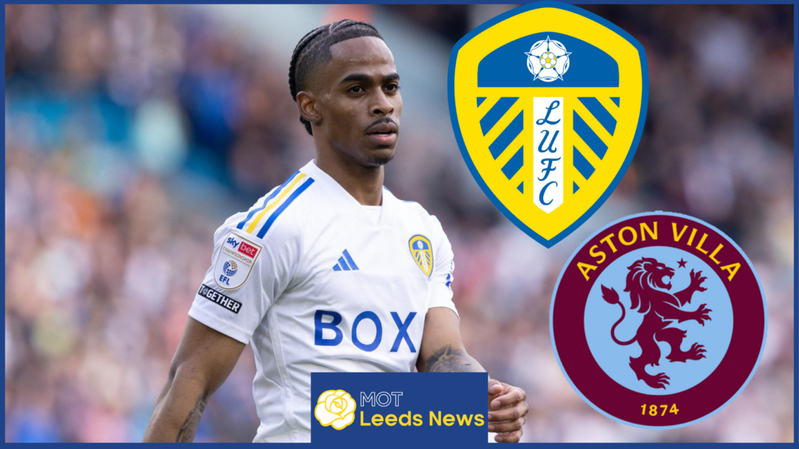 Leeds United badge, Aston Villa badge, Crysencio Summerville