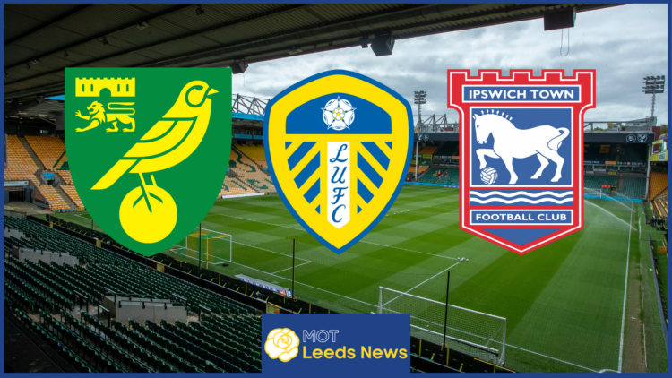 Leeds United, Norwich City and Ipswich Town badges, Carrow Road