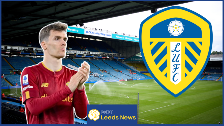 Diego Llorente, Leeds United badge, Elland Road