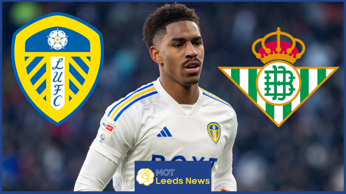 Junior Firpo, Real Betis and Leeds United crests