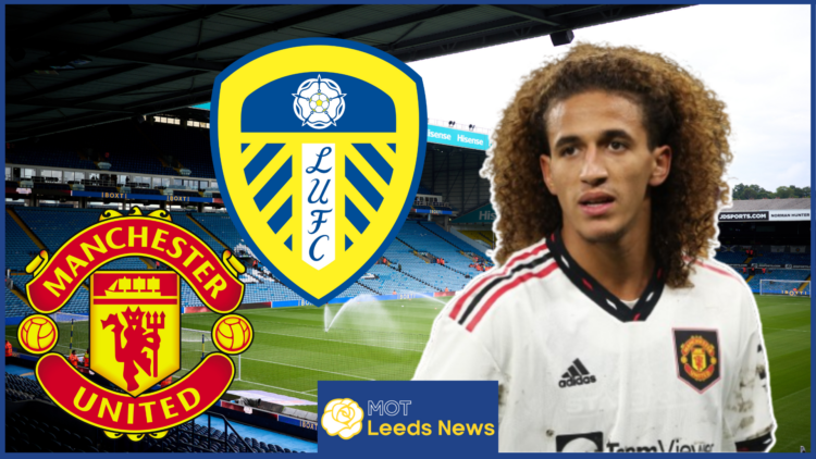 Hannibal Mejbri, Leeds United badge, Manchester United badge