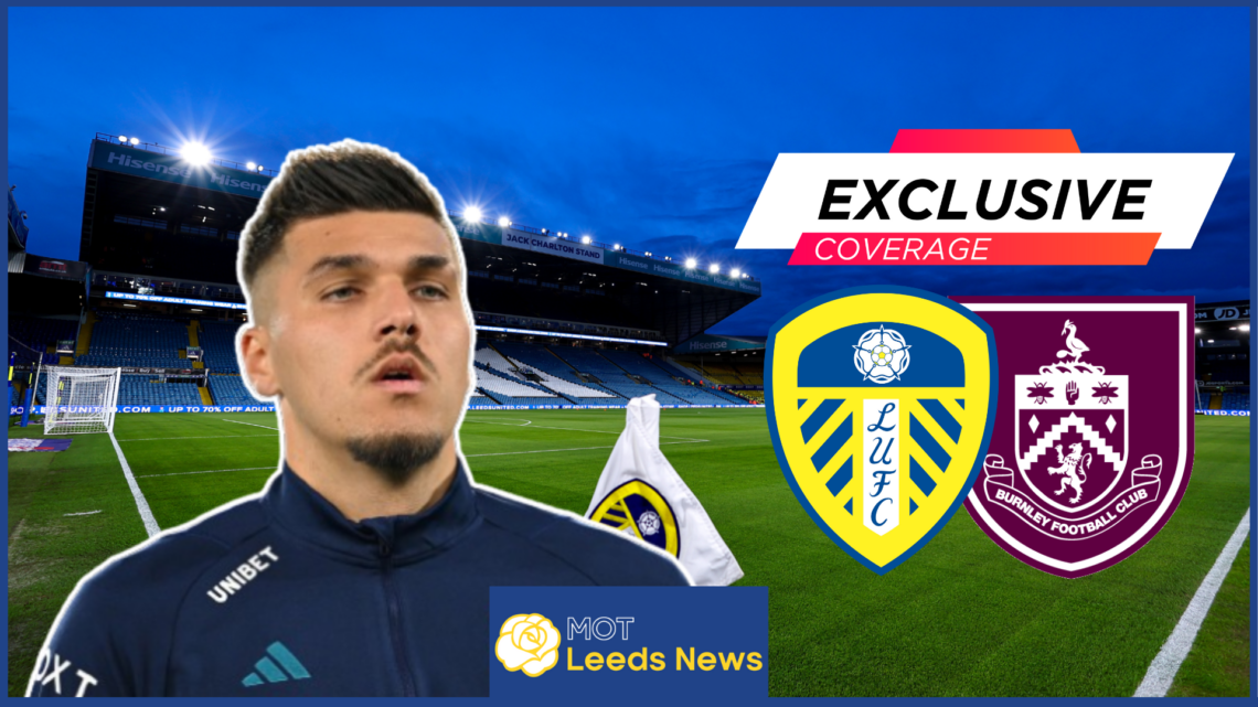 Joel Piroe, Leeds United badge, Burnley badge
