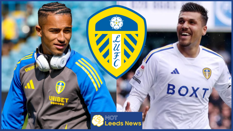 Mateo Joseph, Joel Piroe, Leeds United badge