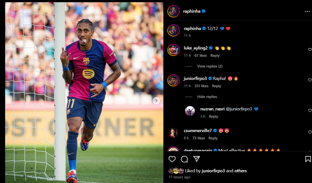 Raphinha Barcelona Instagram post
