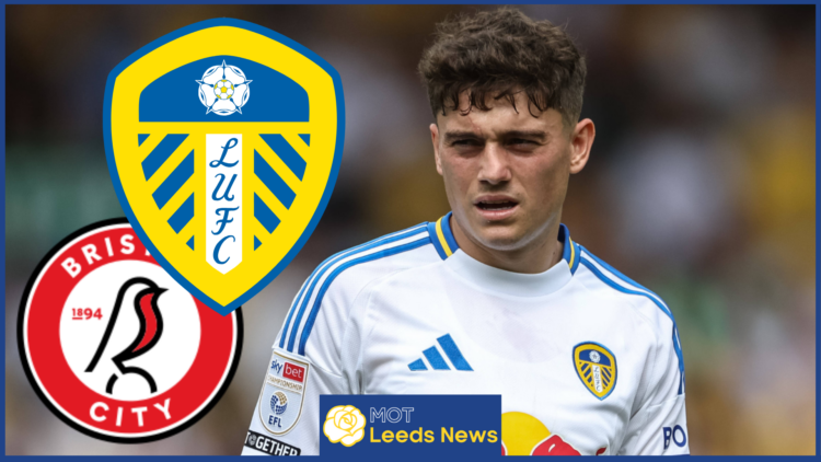 Dan James, Leeds United badge, Bristol City badge
