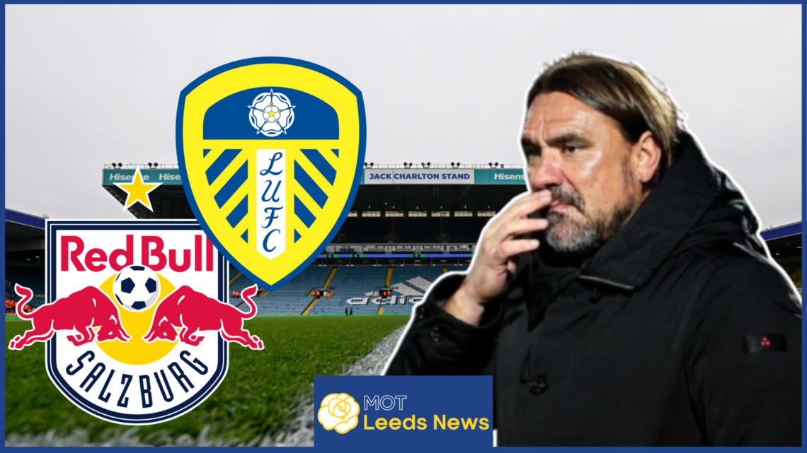 Daniel Farke, Adam Daghim, Leeds United badge, Red Bull Salzburg badge
