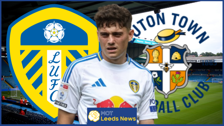 Dan James, Leeds United badge, Luton Town badge