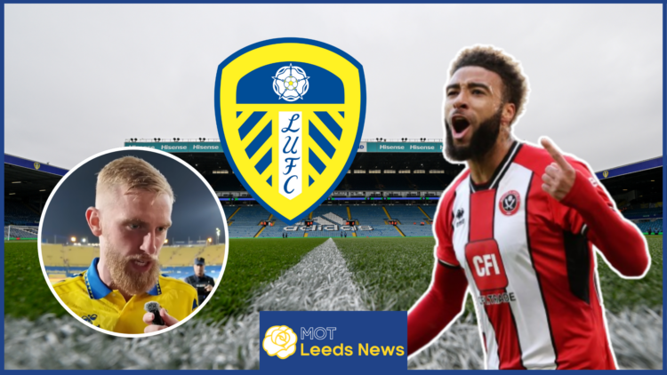 Jayden Bogle, Oli McBurnie, Leeds United badge