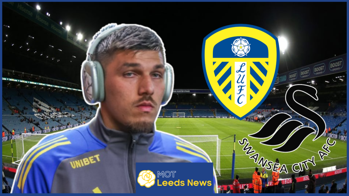 Joel Piroe, Leeds United badge, Swansea City badge