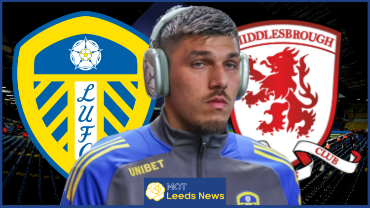 Joel Piroe, Leeds United badge, Middlesbrough badge