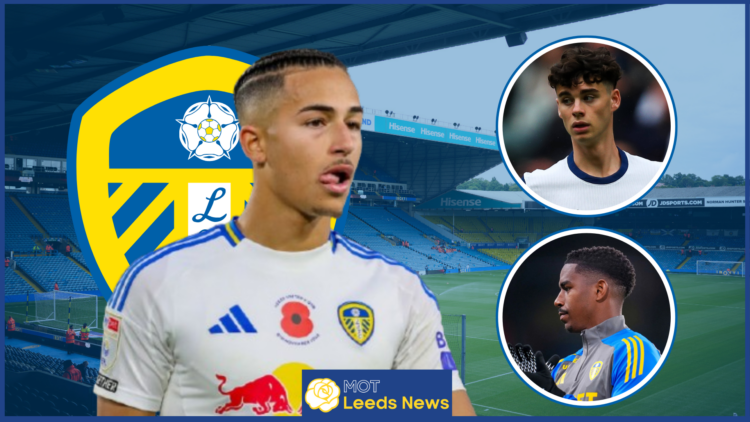 Mateo Joseph, Archie Gray, Junior Firpo, Leeds United badge