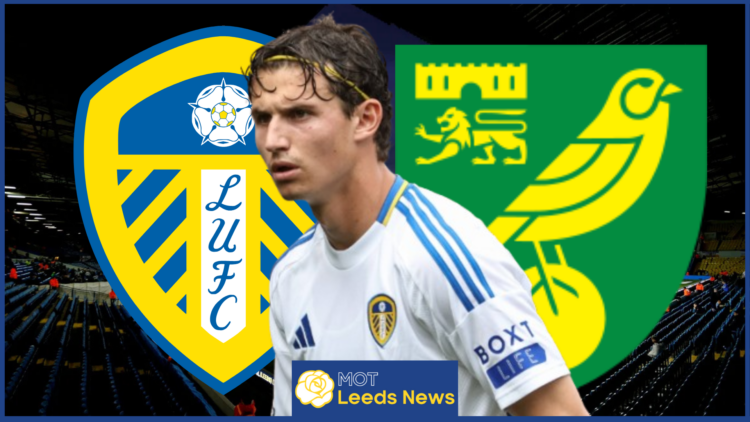 Brenden Aaronson, Leeds United badge, Norwich City badge