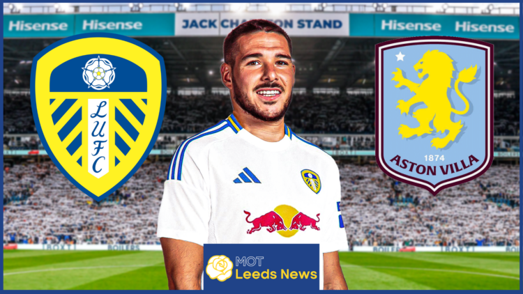 Emi Buendia, Leeds United badge, Aston Villa badge