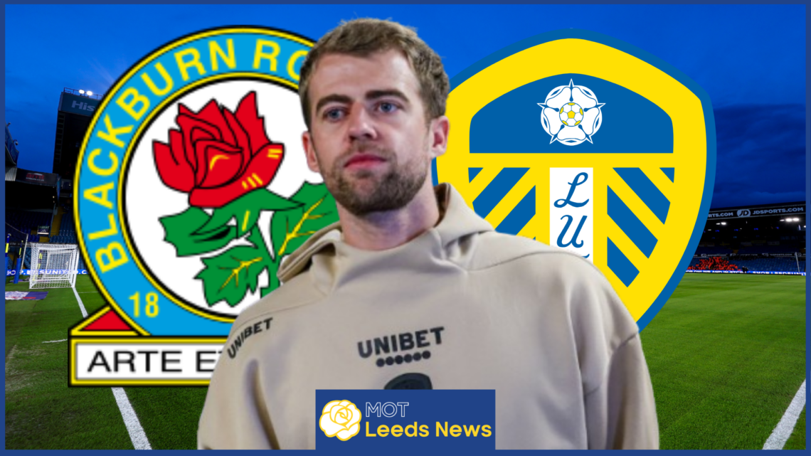 Patrick Bamford, Leeds United badge, Blackburn Rovers badge