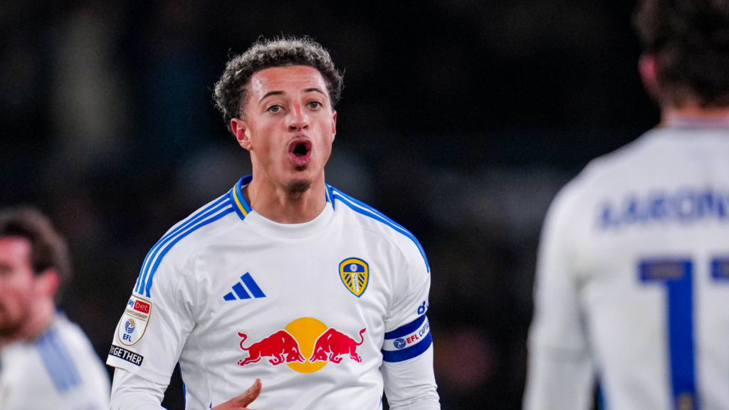Leeds United star Ethan Ampadu in action.