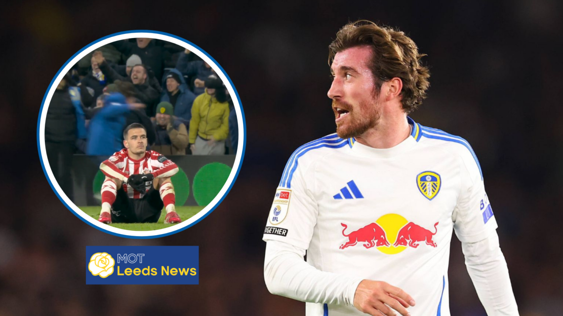 Joe Rothwell, Leeds United fans celebrate Pascal Struijk winner v Sunderland