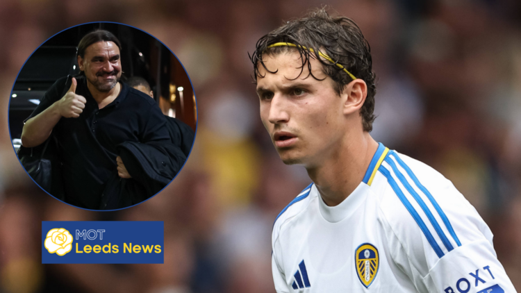 Leeds United midfielder Brenden Aaronson and Daniel Farke.