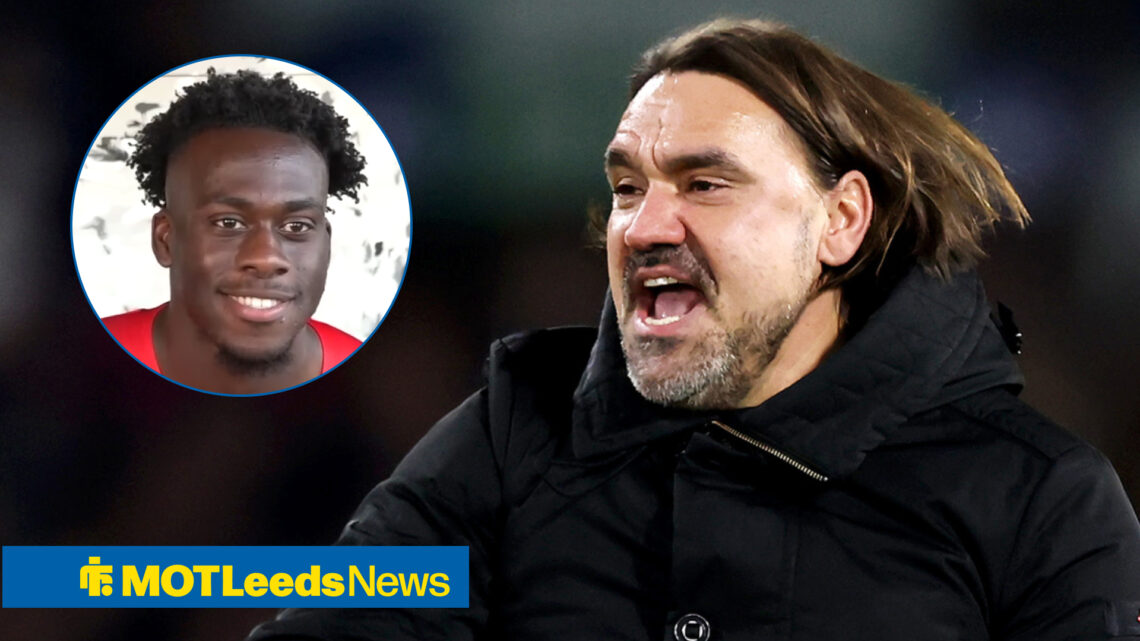 Leeds United manager Daniel Farke and Arnaud Kalimuendo