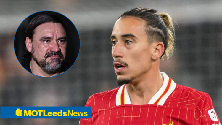 Leeds United manager Daniel Farke and Liverpool defender Kostas Tsimikas