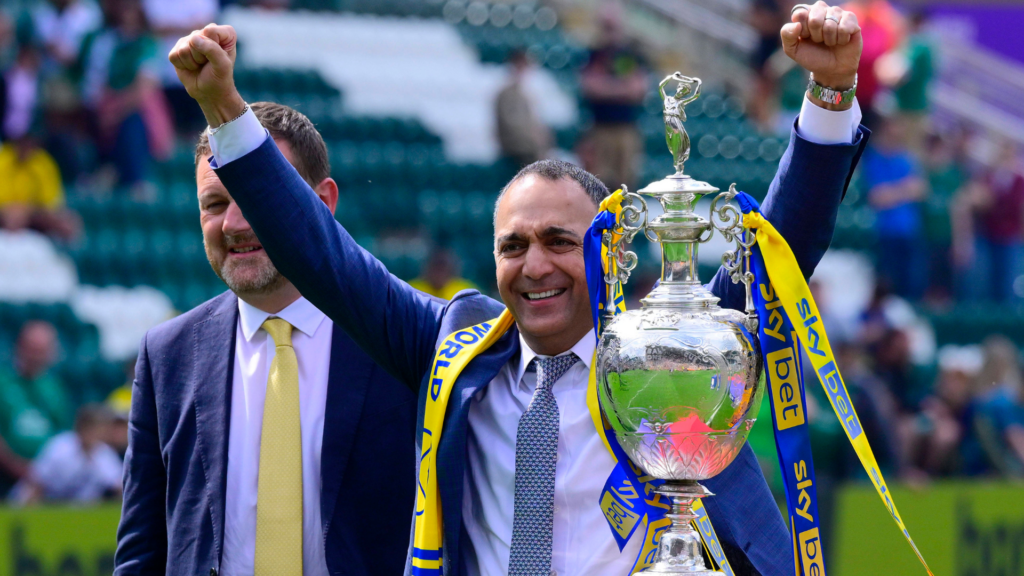 Paraag Marathe celebrating Leeds' promotion