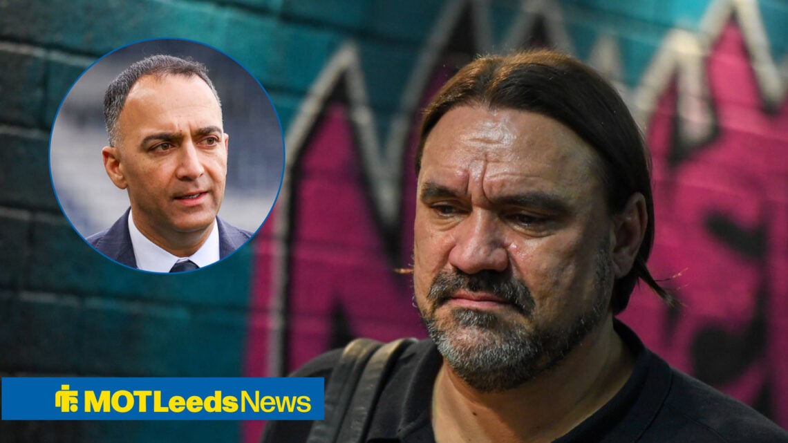 Leeds United manager Daniel Farke and 49ers Enterprises chief Paraag Marathe in circular inset