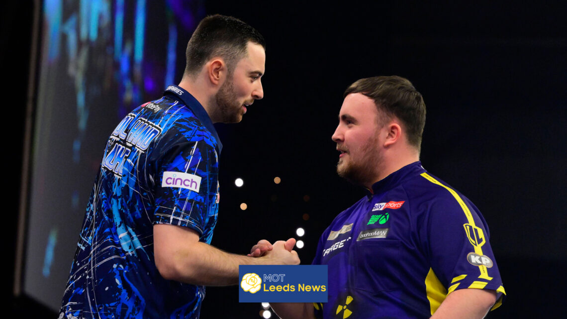 Leeds fan Luke Humphries with darts world champion Luke Littler.