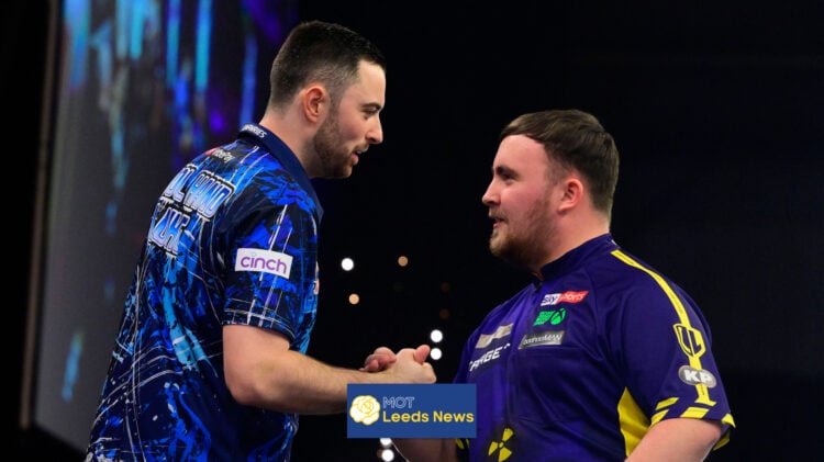 Leeds fan Luke Humphries with darts world champion Luke Littler.