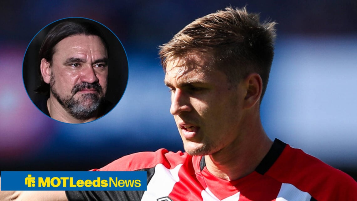Leeds United manager Daniel Farke and Brentford midfielder Yegor Yarmolyuk