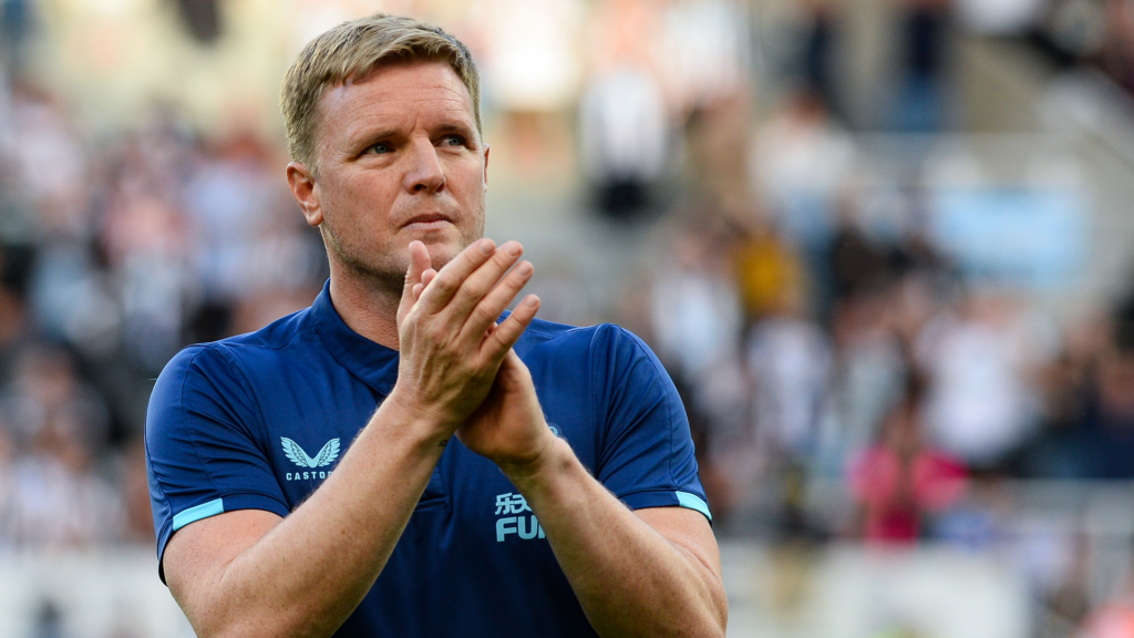 Newcastle manager Eddie Howe applauds.