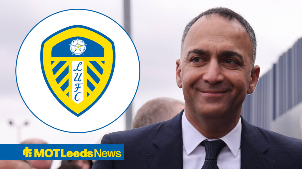 Leeds United chairman Paraag Marathe, Leeds United badge in a circular insert