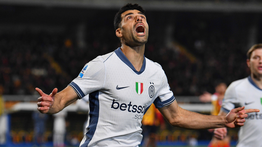 Leeds-linked striker Mehdi Taremi celebrates a goal for Inter Milan.