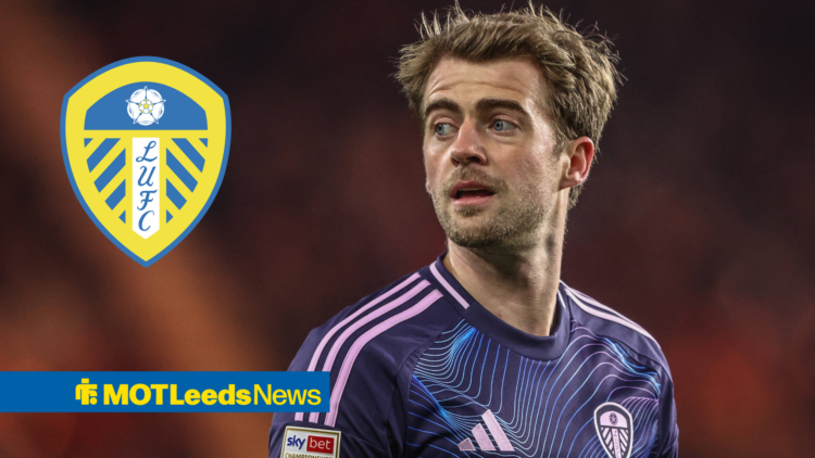 Leeds United striker Patrick Bamford looking exasperated with Leeds insert