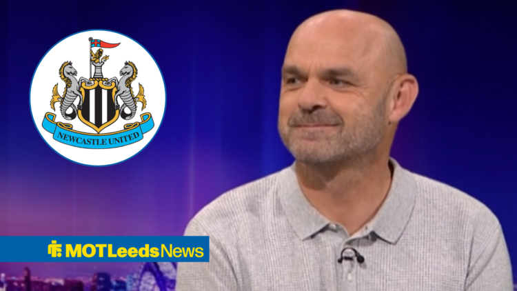Danny Murphy smiling looking towards a circle inset of the Newcastle United badge