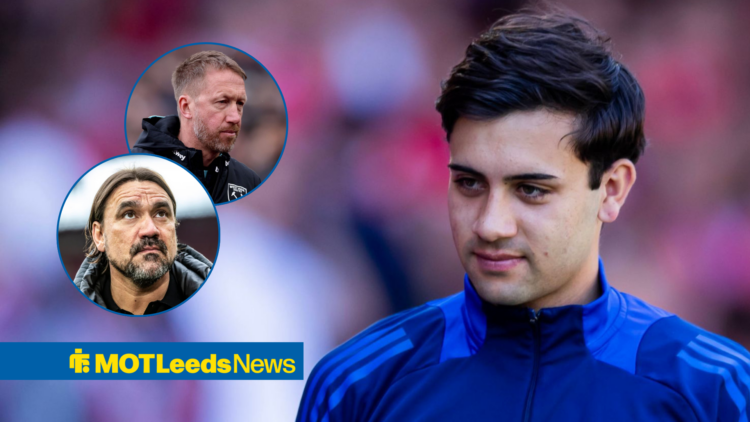 Facundo Buonanotte with Daniel Farke and Graham Potter in circular frames