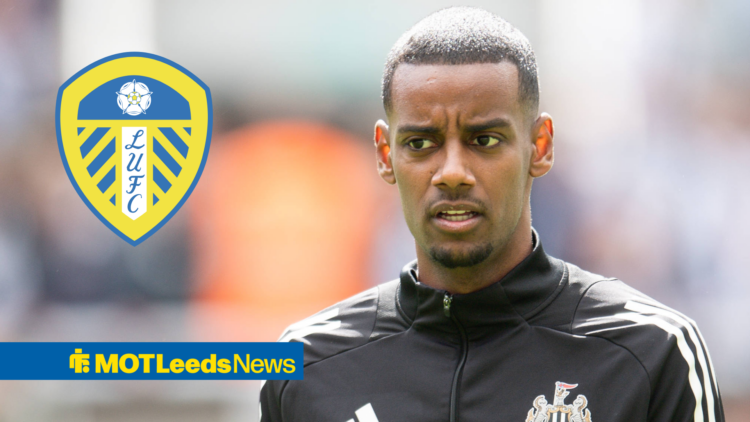Newcastle United striker Alexander Isak with Leeds badge insert